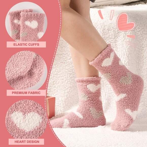 Plush Slipper Socks Women Colorful Warm Fuzzy Crew Socks Cozy Soft Pink Purple - Picture 3 of 8